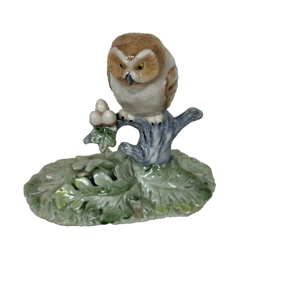 VTG 1987 Lefton hand painted Porceline Owl w/eggs Figurine Collectable Nature